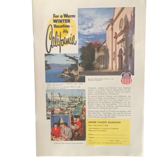 Vintage 1953 Union Pacific California Warm Winter Ad Advertisement - Picture 2 of 4